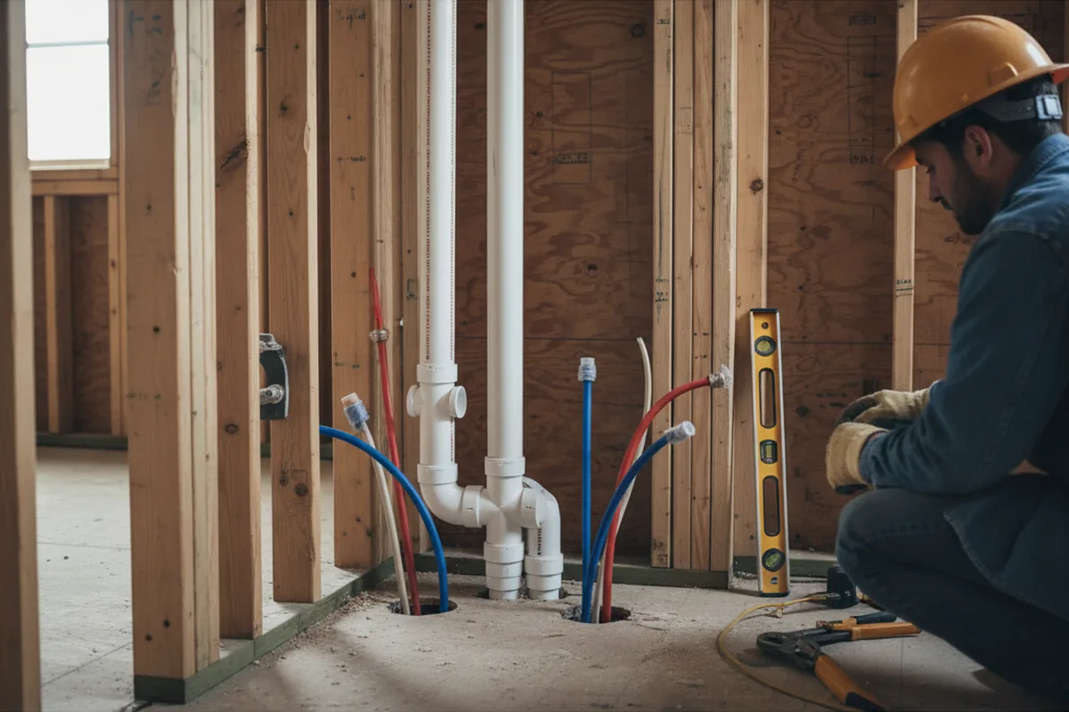 Drain and supply rough-in during Sump Pump Repair in Middle Amana